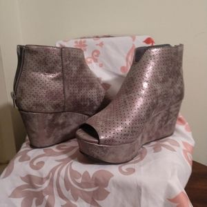 Wedged peep toe ankle boots